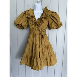 Ulla Johnson Dress 00 Maude Tobacco Ruffle Puff Sleeve Cotton Poplin Mini